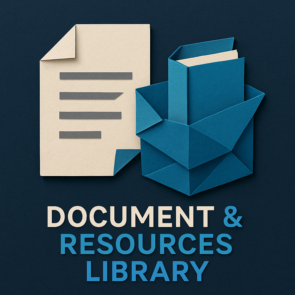 Create an origamistyle image with a dark blue background that illustrates a document and resources library using only these colors  Blues 0367A6 048AB