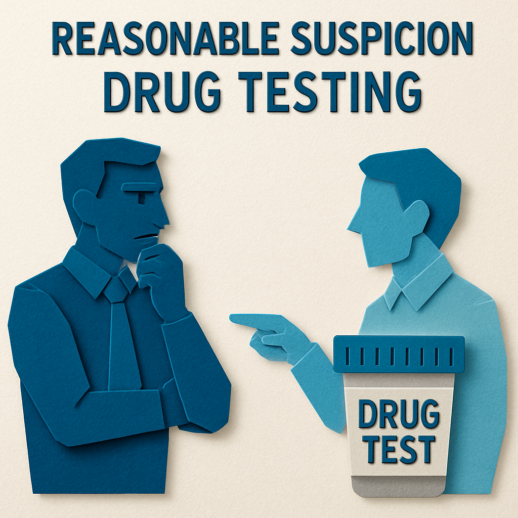 Create an origamistyle image depicting Reasonable Suspicion Drug Testing  Use a light background using only these colors  Blues 0367A6 048ABF 049DBF 0-1